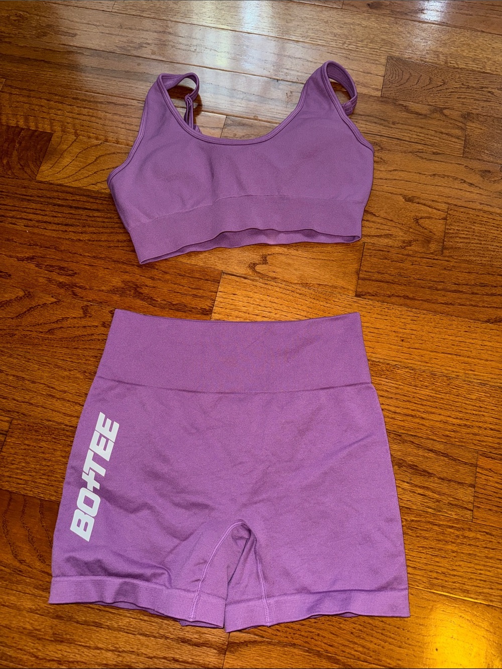 Women's Purple Athletic Bike Shorts and sports Bra by Bo+Tee